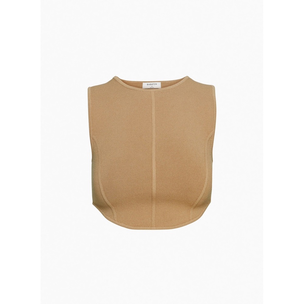 Aritzia Babaton Gallery Sculpt Knit Seamed Crop Tank Camel Tan Small